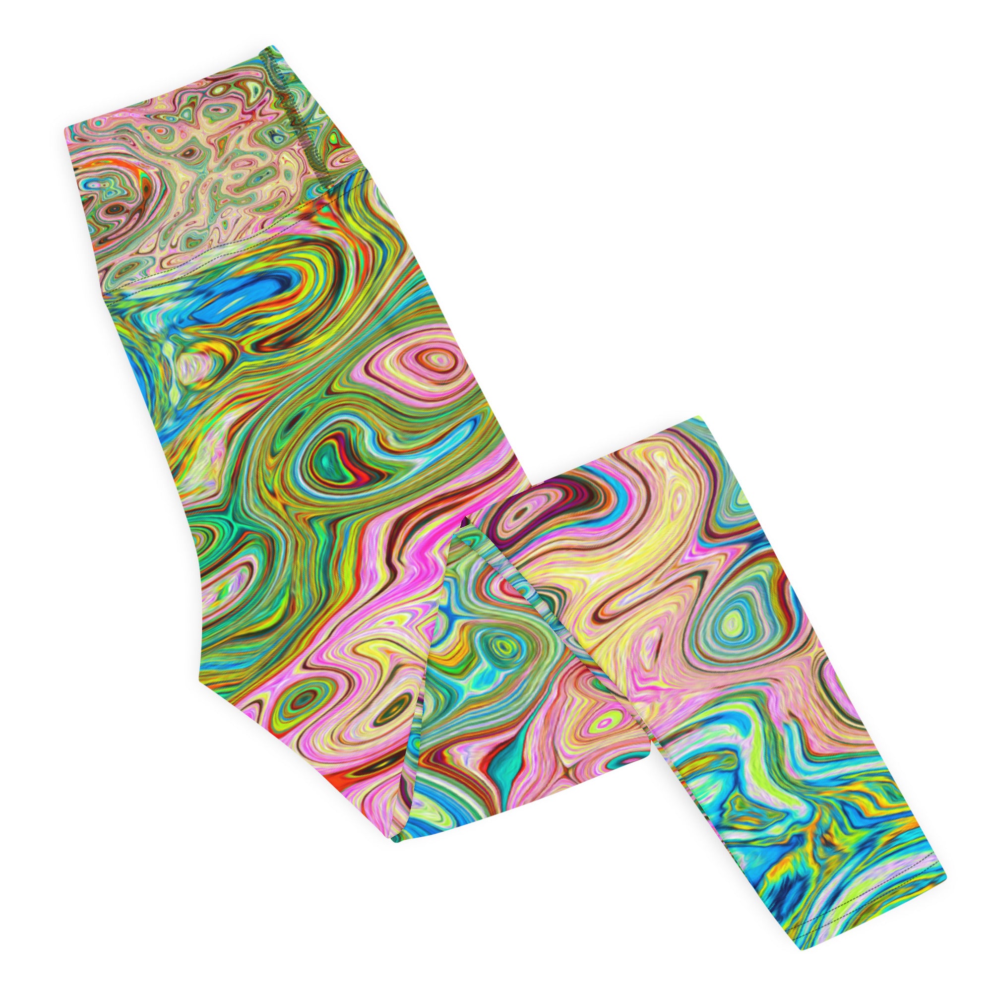 Yoga Leggings, Retro Groovy Abstract Colorful Rainbow Swirl