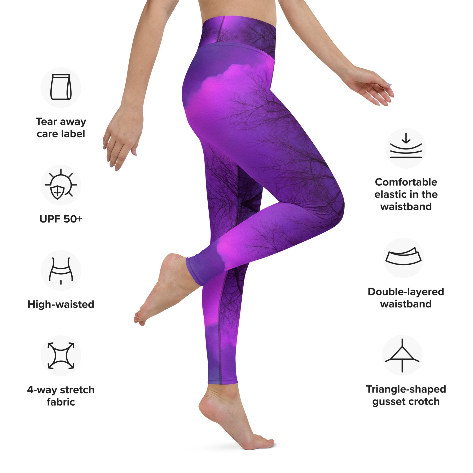 Yoga Leggings, Cool Magenta and Purple Abstract Cloud Mandala