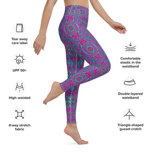 Yoga Leggings, Trippy Retro Magenta, Blue and Green Abstract