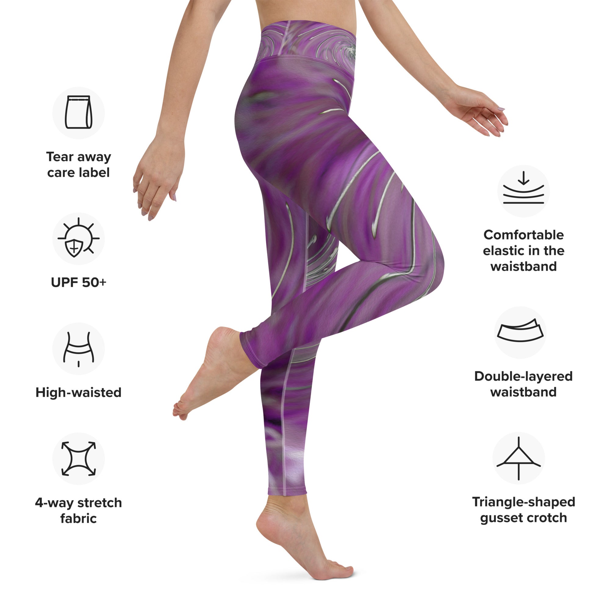 Yoga Leggings, Cool Abstract Purple Floral Swirl