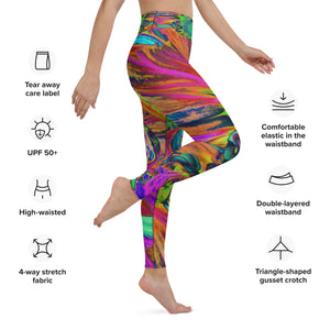 Yoga Leggings - Festive Psychedelic Colorful Dahlia Flower Petals