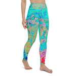 Yoga Leggings for Women, Groovy Abstract Retro Rainbow Liquid Swirl
