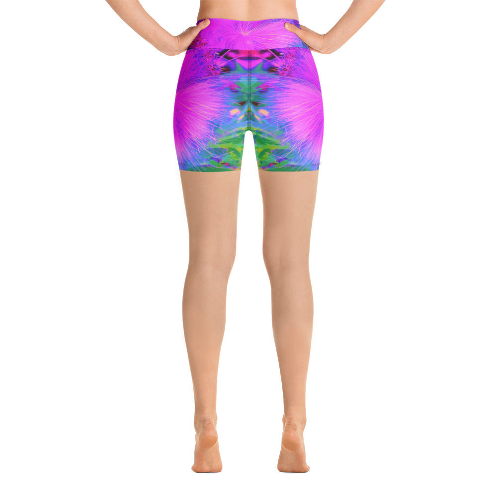 Yoga Shorts for Women, Psychedelic Nature Ultra-Violet Purple Milkweed