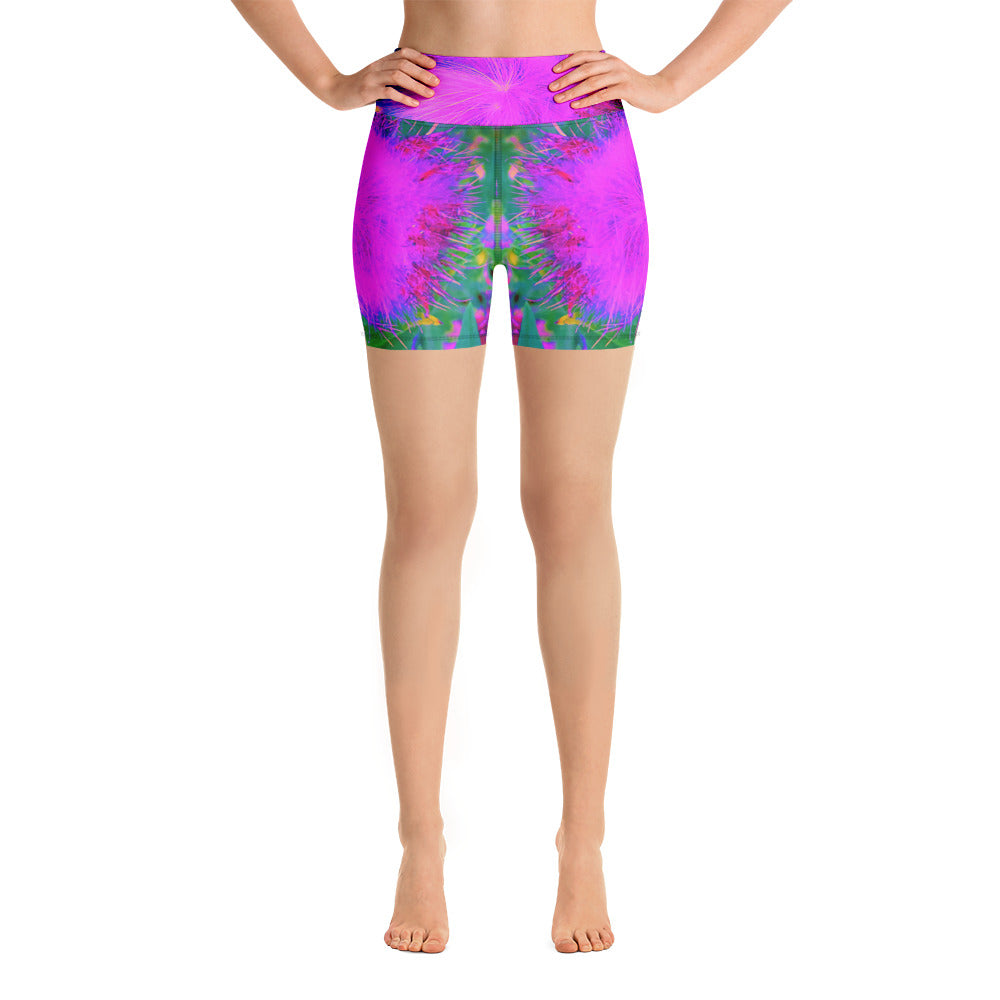 Yoga Shorts for Women, Psychedelic Nature Ultra-Violet Purple Milkweed