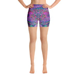 Yoga Shorts for Women, Abstract Psychedelic Rainbow Colors Foliage Garden