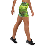 Floral Yoga Shorts, Beautiful Green Garden Landscape with Hostas