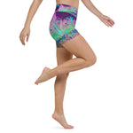Yoga Shorts for Women, Impressionistic Purple and Hot Pink Garden Landscape