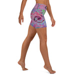 Yoga Shorts - Pink and Lime Green Groovy Abstract Retro Swirl