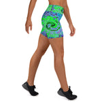 Yoga Shorts - Lime Green Groovy Abstract Retro Liquid Swirl