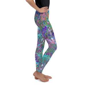 Youth Leggings for Girls, My Rubio Garden Landscape in Blue and Berry