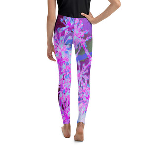 Youth Leggings for Girls, Cool Abstract Retro Nature in Hot Pink and Purple