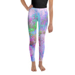 Youth Leggings for Girls, Impressionistic Pink and Turquoise Garden Landscape