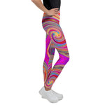 Youth Leggings for Girls, Colorful Rainbow Swirl Retro Abstract Design