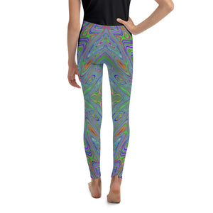 Youth Leggings for Girls, Abstract Trippy Purple, Orange and Lime Green Butterfly