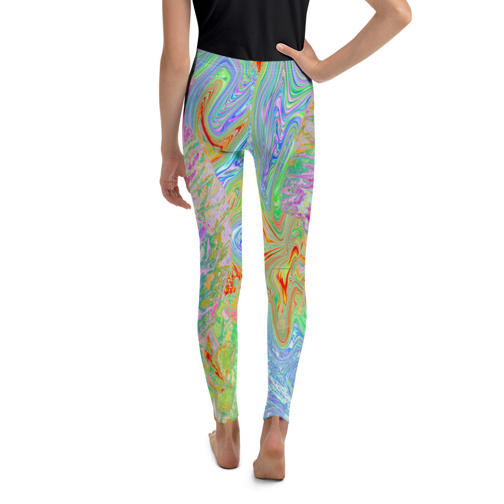 Youth Leggings for Girls, Psychedelic Hot Pink and Ultra-Violet Hibiscus