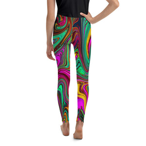 Youth Leggings, Marbled Hot Pink and Sea Foam Green Abstract Art