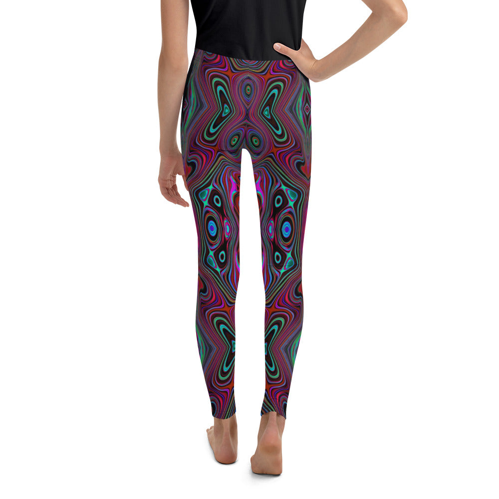 Youth Leggings, Trippy Seafoam Green and Magenta Abstract Pattern