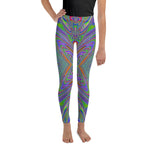 Youth Leggings for Girls, Abstract Trippy Purple, Orange and Lime Green Butterfly