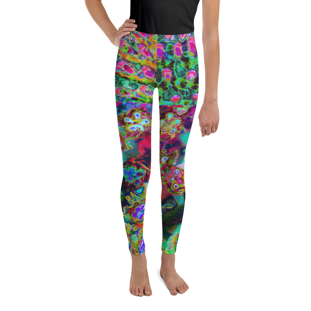 Youth Leggings for Girls, Psychedelic Abstract Groovy Purple Sedum