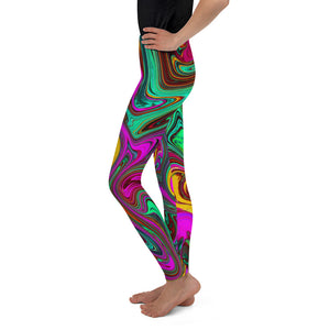Youth Leggings, Marbled Hot Pink and Sea Foam Green Abstract Art