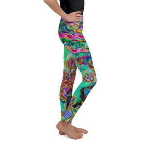 Youth Leggings for Girls, Psychedelic Abstract Groovy Purple Sedum