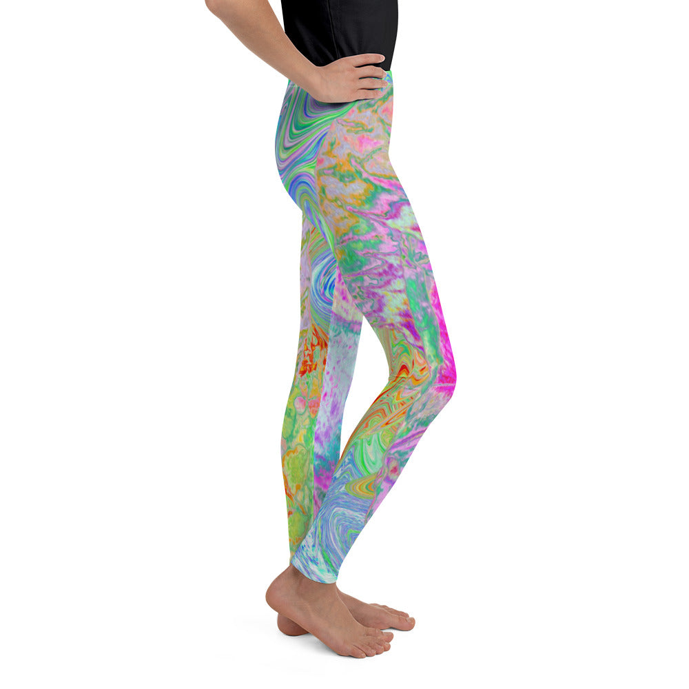 Youth Leggings for Girls, Psychedelic Hot Pink and Ultra-Violet Hibiscus