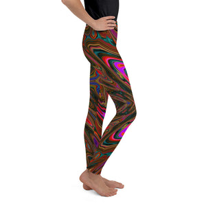 Youth Leggings, Abstract Trippy Orange and Magenta Butterfly