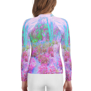 Youth Rash Guard Shirts, Impressionistic Pink and Turquoise Garden Landscape