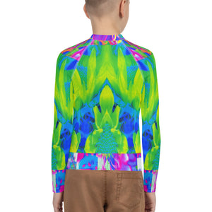 Youth Rash Guard Shirts for Boys, Abstract Patchwork Sunflower Garden Collage