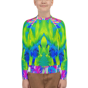Youth Rash Guard Shirts for Boys, Abstract Patchwork Sunflower Garden Collage