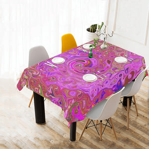 Tablecloths for Rectangular Tables, Hot Pink Marbled Colors Abstract Retro Swirl - 84 x 60"