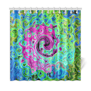Shower Curtains, Hot Pink and Blue Groovy Abstract Retro Liquid Swirl