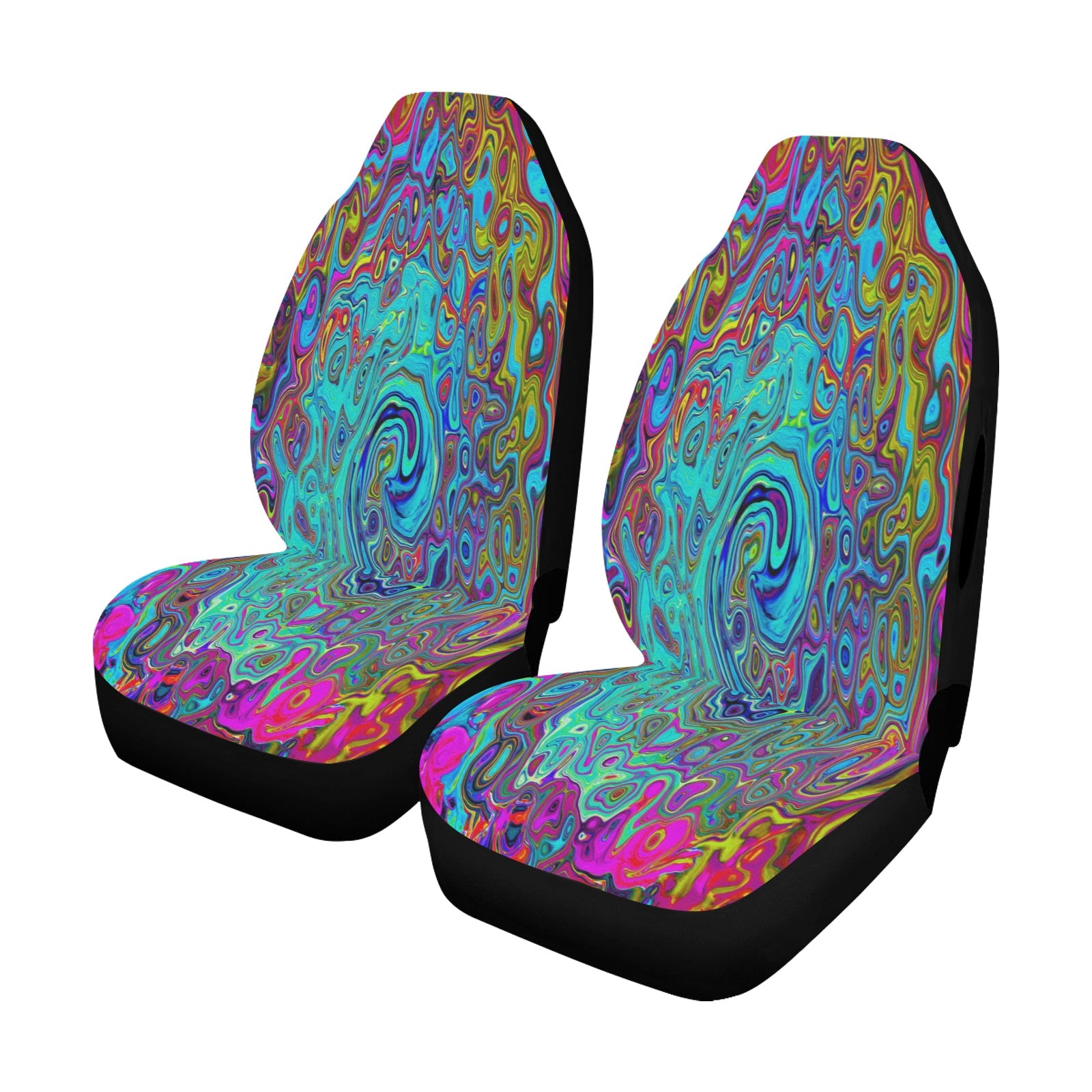 Car Seat Covers, Trippy Sky Blue Abstract Retro Liquid Swirl