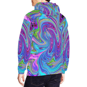 Hoodies for Men, Blue, Pink and Purple Groovy Abstract Retro Art