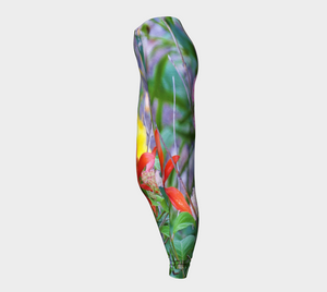 Floral Artsy Leggings for Women, Stormy Garden Landscape with Hydrangea and Lilies