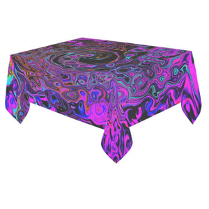 Tablecloths for Rectangular Tables, Trippy Black and Magenta Retro Liquid Swirl