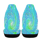 Car Seat Covers, Cool Abstract Retro Aqua and Lime Green Floral Swirl