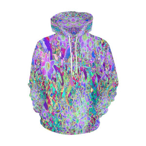 Hoodies for Women, Trippy Abstract Pink and Purple Flowers