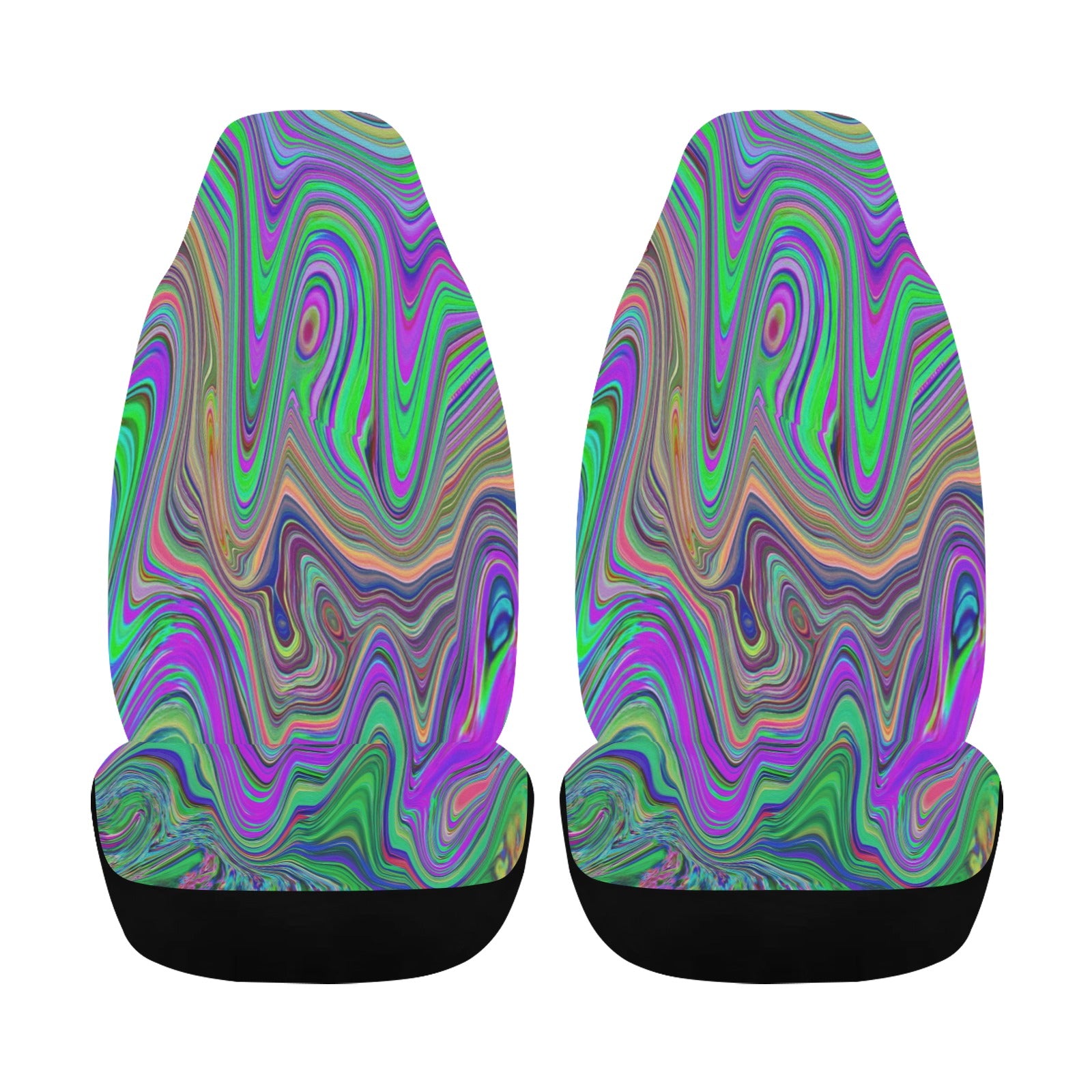 Colorful Car Seat Covers, Trippy Lime Green and Purple Waves of Color