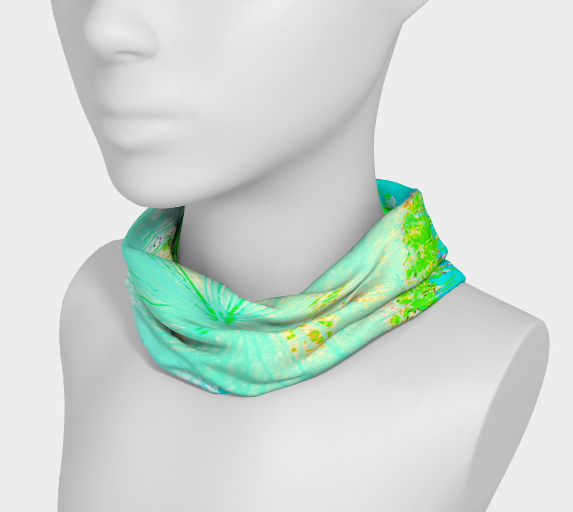 Wide Fabric Headband, Psychedelic Aqua and Lime Green Milkweed, Face Covering