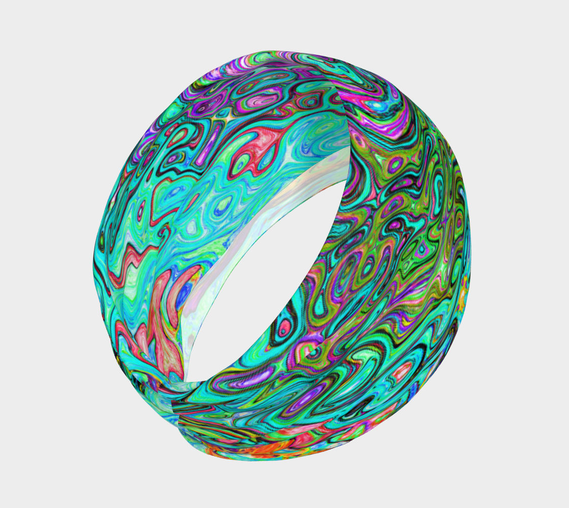 Headband - Aquamarine Groovy Abstract Retro Liquid Swirl