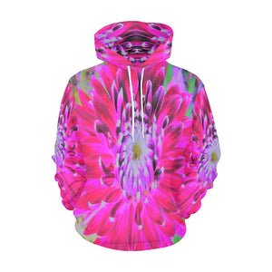 Hoodies for Women, Dramatic Crimson Red and Pink Dahlia Flower