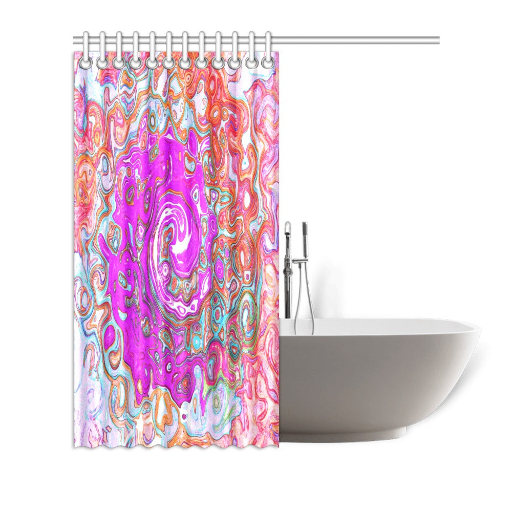 Shower Curtains, Purple and Orange Groovy Abstract Retro Liquid Swirl