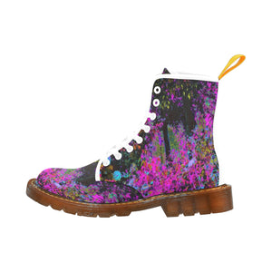 Boots for Women, Psychedelic Hot Pink and Black Garden Sunrise - White