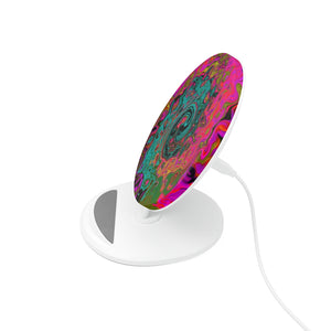 Induction Charger, Trippy Turquoise Abstract Retro Liquid Swirl