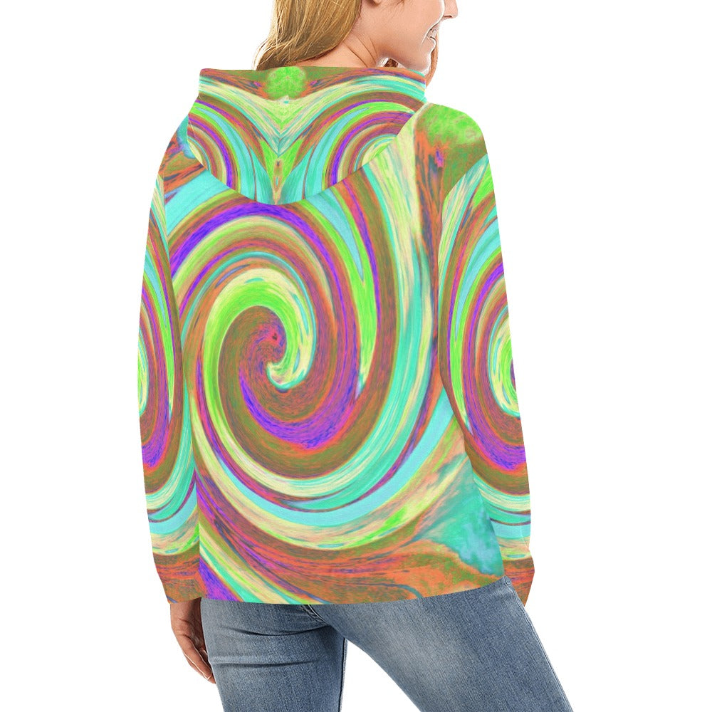 Hoodies for Women, Cool Retro Autumn Colors Liquid Art Swirl Painting