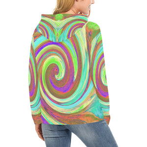 Hoodies for Women, Cool Retro Autumn Colors Liquid Art Swirl Painting