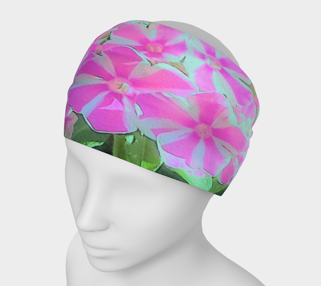 Wide Fabric Headband, Hot Pink and White Peppermint Twist Garden Phlox, Face Covering
