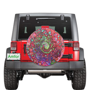 Spare Tire Covers, Watercolor Red Groovy Abstract Retro Liquid Swirl - Medium