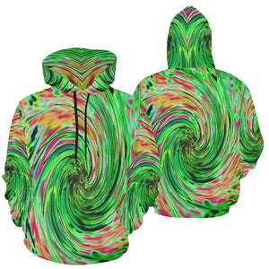 Hoodies for Women, Cool Abstract Lime Green and Black Floral Swirl